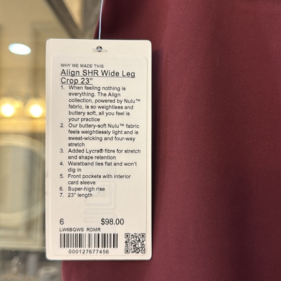 Lululemon wine wide leg, size 6, NWT. - Picture 5 of 5